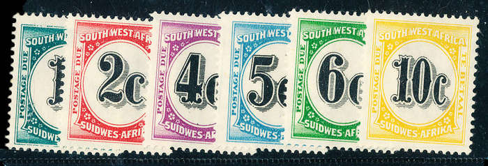 South West Africa Postage Dues - 1961 - set of 6 mint unhinged . SACC D 56-61 .