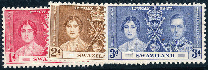 Swaziland - 1937 - Coronation - set of 3 mint hinged . SG 25-27 .
