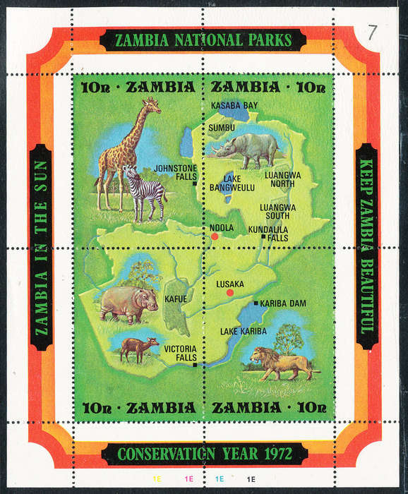 Zambia - 1972 - National Parks - m/sheet f 4 stamps mint hinged . SG 176 .