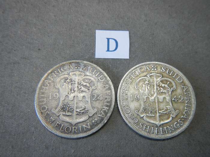 80 % SILVER -  2  TWO SHILLINGS - SA UNION - 1923-1950