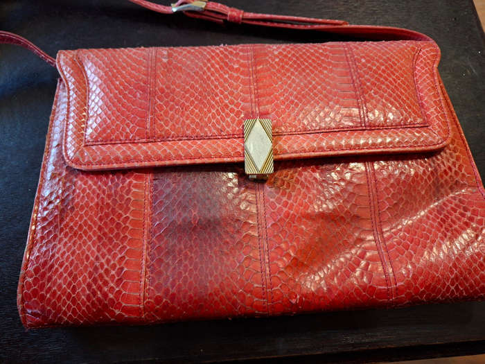 Genuine Vintage Cape Cobra Snake Skin Leather Handbag