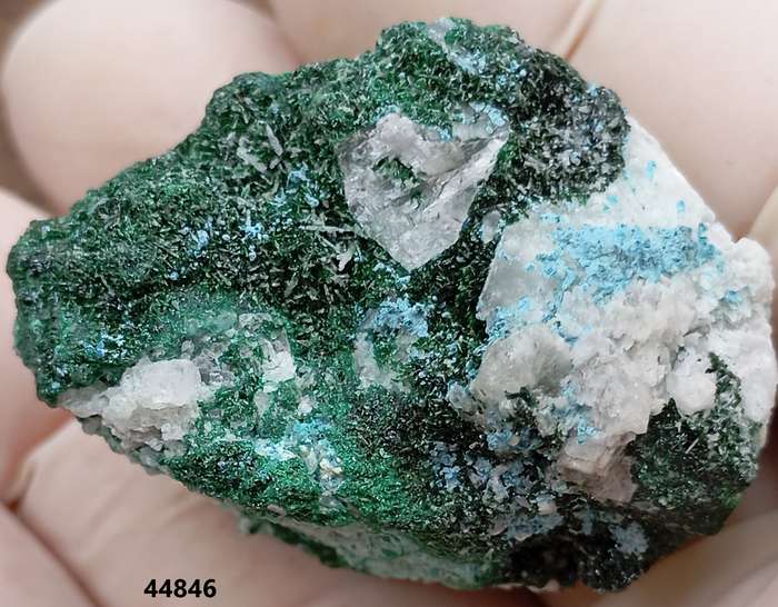 Malachite chrysocolla quartz calcite - Mashamba West mine DRC Congo