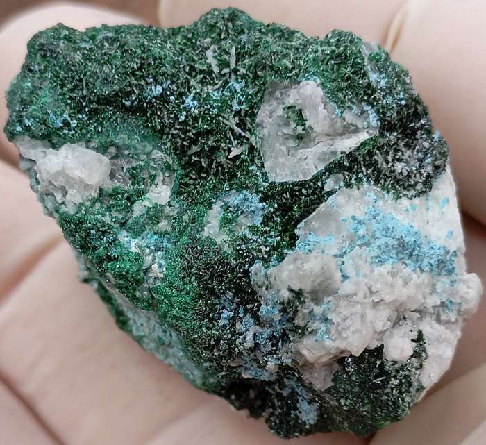 Malachite chrysocolla quartz calcite - Mashamba West mine DRC Congo