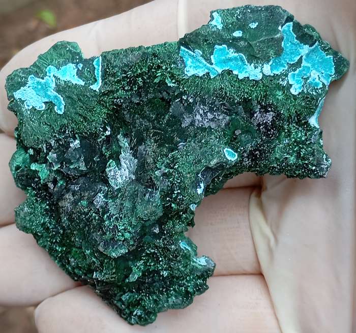 Malachite chrysocolla calcite - Mashamba West mine DRC Congo
