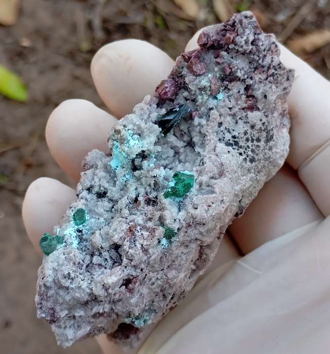 Malachite cobaltoan calcite heterogenite quartz  - Tenke Fungume mine DRC Congo