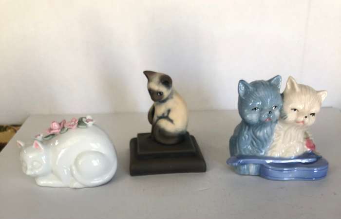 3 Assorted  Ceramic Cat Ornaments
