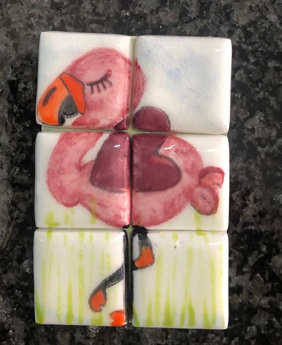 Mosaic Tile Insert "Pretty Flamingo" Mosaic Handmade