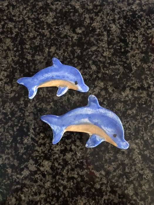 Handmade "Dolphins" Mosaic  Tile Insert Set of 2