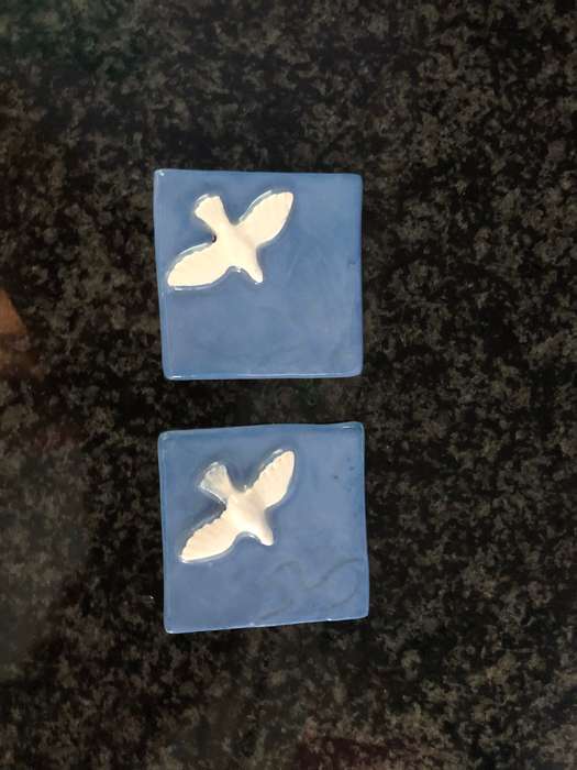 Handmade "Tiny Dove on Square" Mosaic  Tile Insert Set of 2