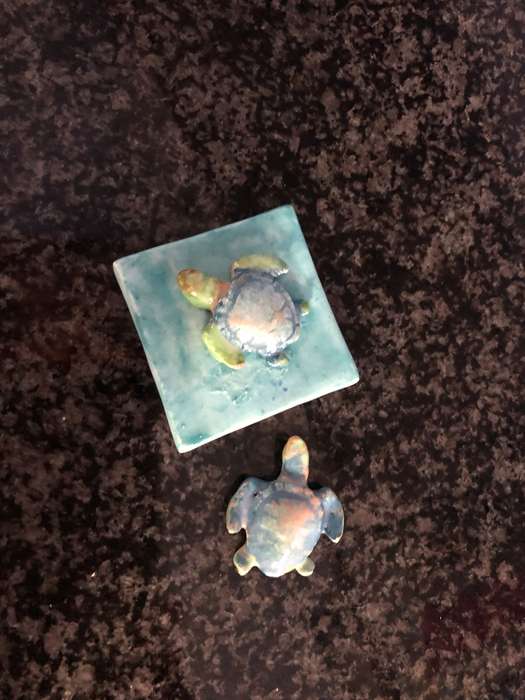 Handmade "Sea Turtles" Mosaic  Tile Insert Set of 2