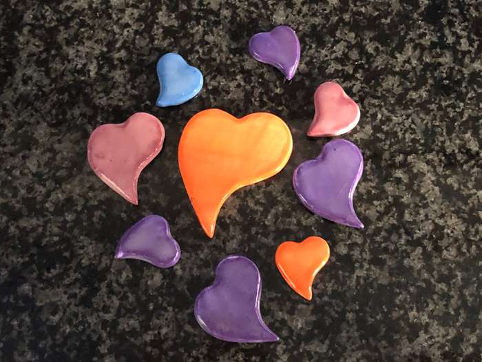 Handmade "Hearts" Mosaic Inserts Set of 9 Heart Shaped Tiles