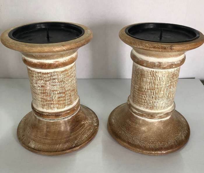 2 x Wooden candle holders