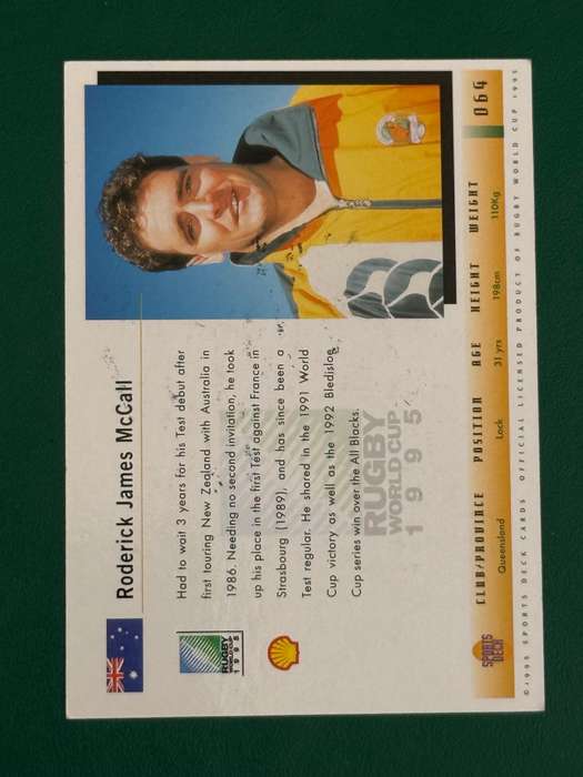 Rugby Card - *SIGNED* Australia Rodd McCall Sports Deck Rugby Card