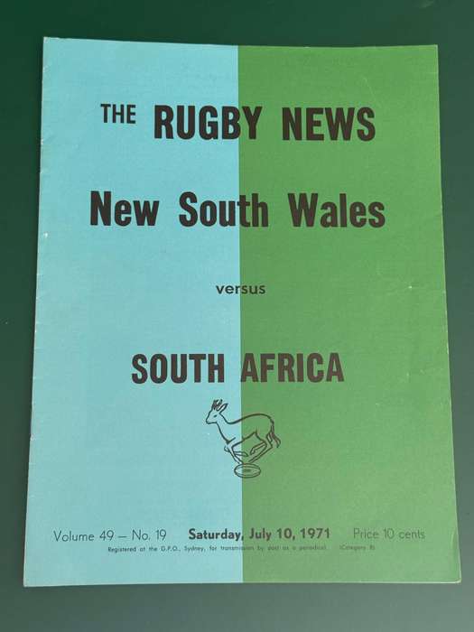 Rugby Programme - *TOUR* South-Africa vs New South Wales 10/07/1971