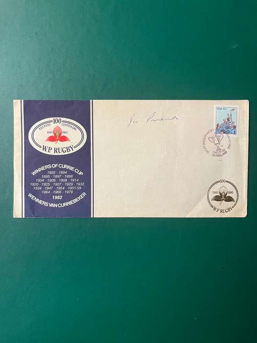 Rugby - *SIGNED* FDC/First Day Cover Wester-Province 100 years signed by Jan Pickard