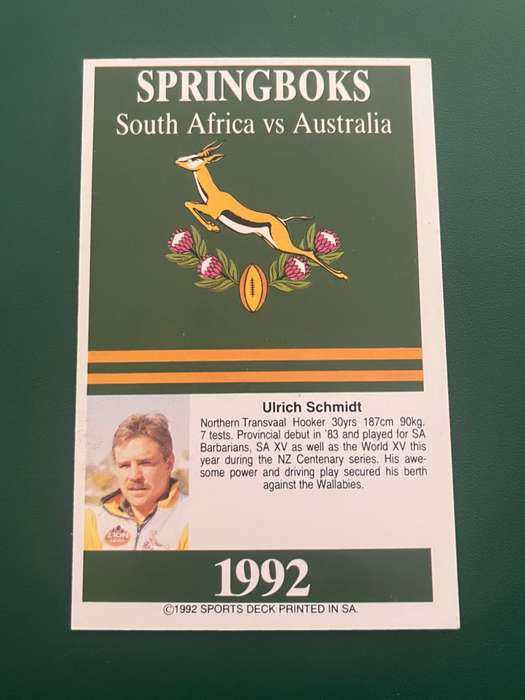 Rugby Card - Uli Schmidt 1992 Sports Deck Rugby Card (Vs Australia)