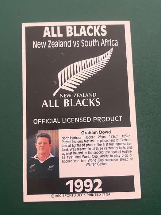 Rugby Card - Graham Dowd 1992 Sports Deck Rugby Card