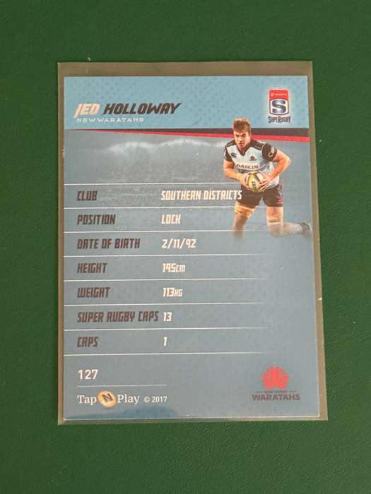 Rugby Card - *SIGNED* Jed Holloway 2017 Tap and Play Australian Rugby Card