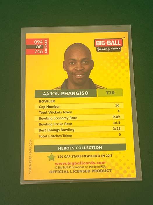 Cricket Card - *SIGNED* Aaron Phangiso 2014 Big Ball Cricket Card