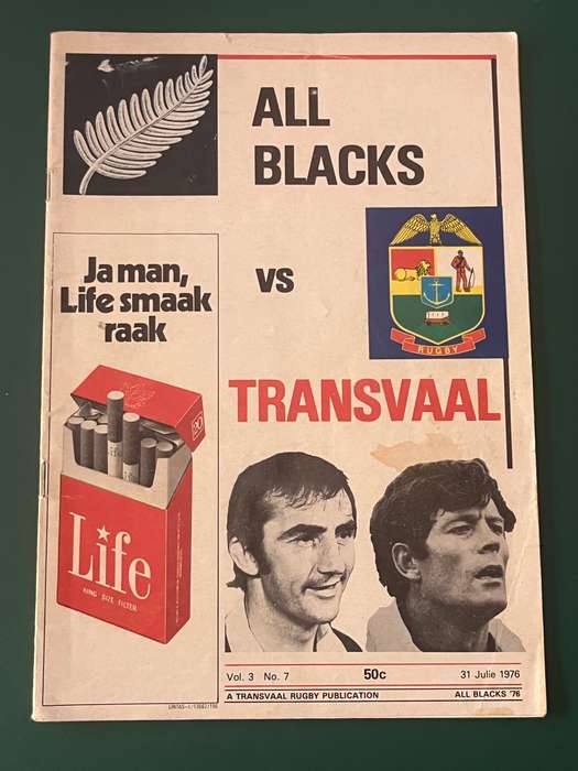Rugby Programme - Transvaal vs All Blacks 31/07/1976