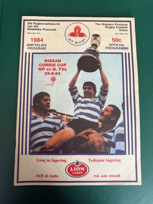Rugby Programme - Western Province vs Northern-Transvaal 25/08/1984