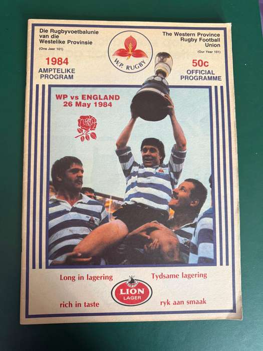 Rugby Programme - *TOUR* Western Province vs England 26/05/1984