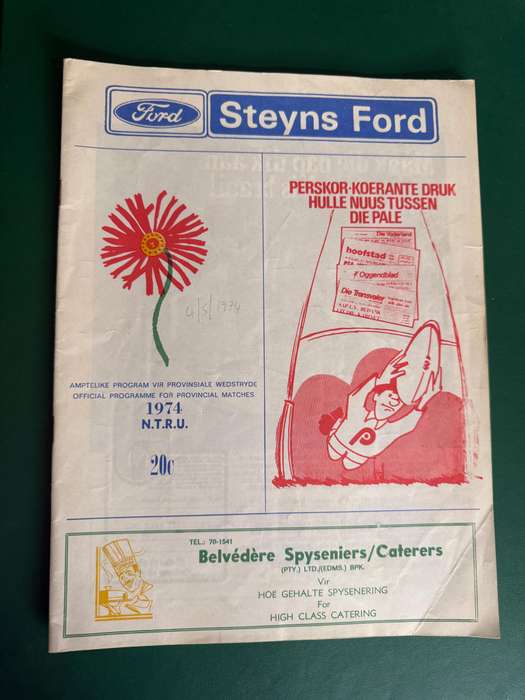 Rugby Programme - Junior Springboks vs Northern-Transvaal 04/05/1974