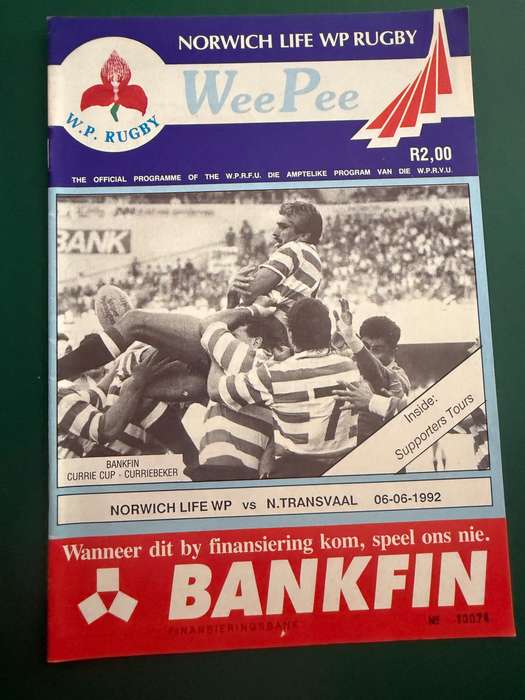 Rugby Programme - Western-Province vs Northern-Transvaal 06/06/1992