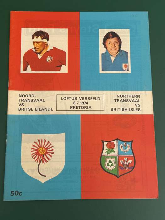 Rugby Programme - *TOUR* Northern-Transvaal vs British Lions 06/07/1974