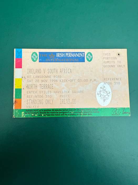 Rugby Ticket - Ireland vs South-Africa 28/11/1998