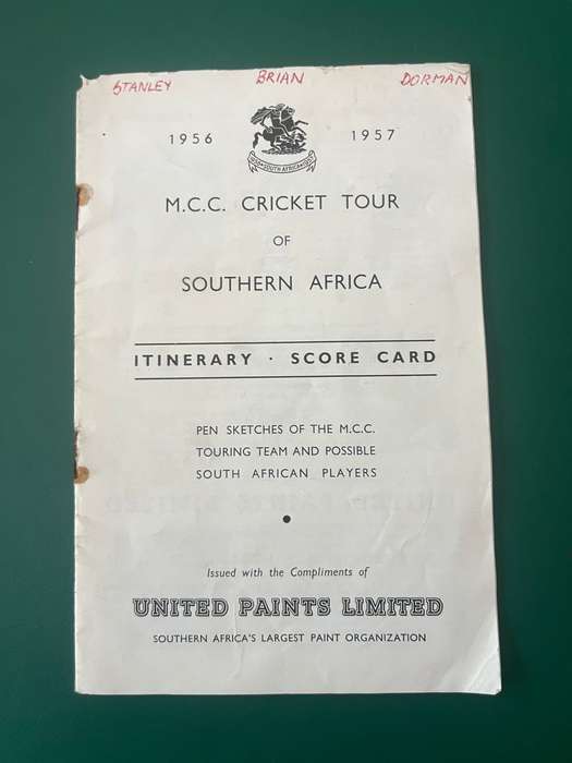 Cricket Itinerary - England tour of Southern-Africa 1956/1957