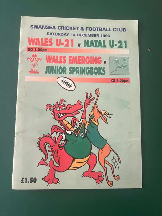 Rugby Programme - Wales Emerging vs Junior Springboks 14/12/1996