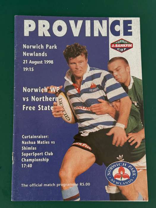 Rugby Programme - Western-Province vs Free State 21/08/1998