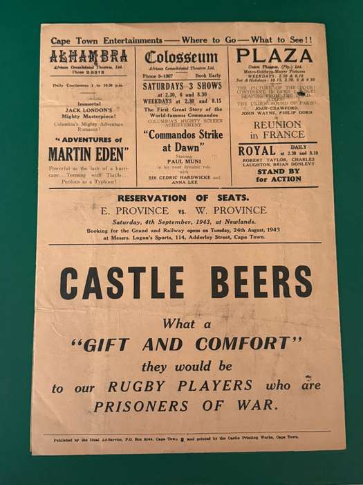 Rugby Programme - WP Junior vs Defence Juniors/Rest of WP vs Defence/Coastal vs Inland 14/08/1943