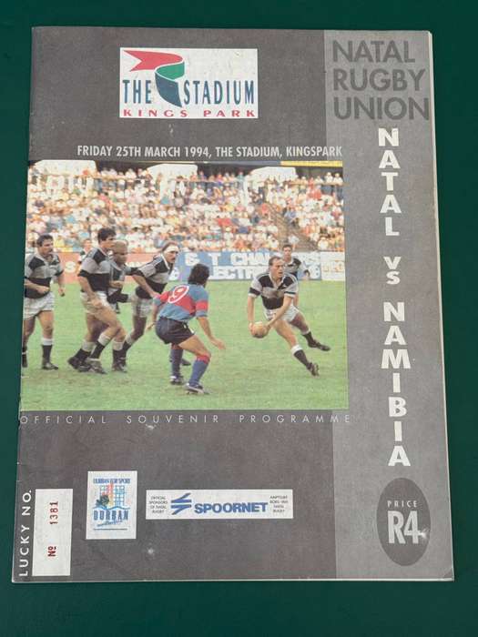Rugby Programme - Natal vs Namibia 25/03/1994