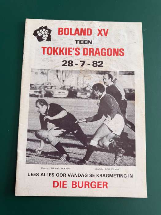 Rugby Programme - Boland vs Tokkies Dragons 28/07/1982