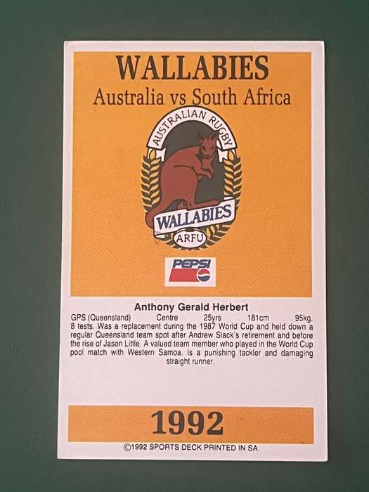 Rugby Card - Anthony Herbert 1992 Sports Deck Rugby Card
