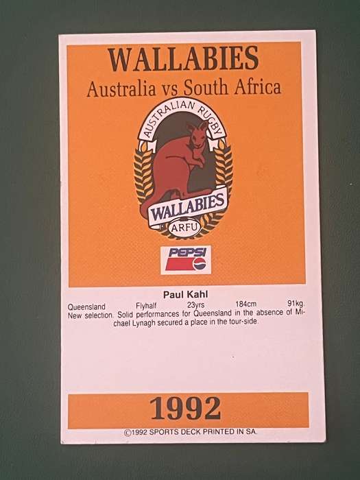Rugby Card - Paul Kahl 1992 Sports Deck Rugby Card
