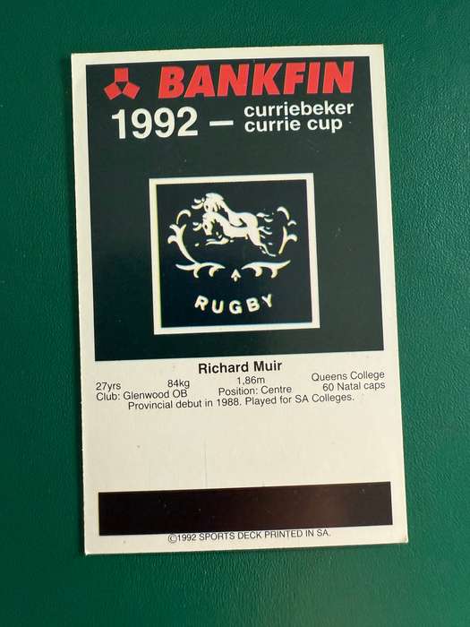 Rugby Card - Dick Muir 1992 Sports Deck Rugby Card