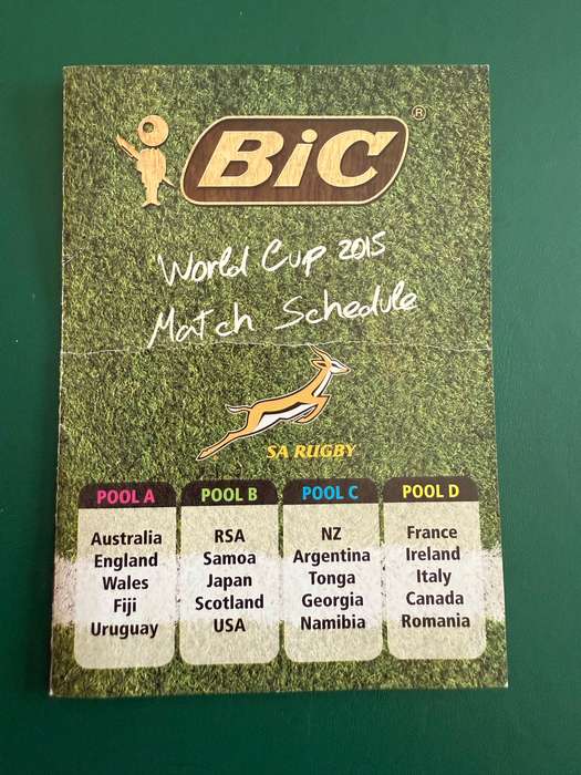 Rugby Itinerary - 2015 Rugby World Cup issued by BIC