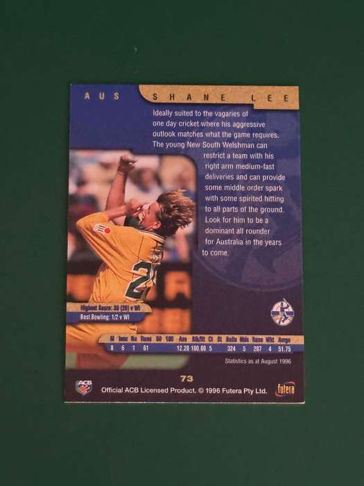 Cricket Card - *SIGNED* Shane Lee 1996 Futera Cricket Card