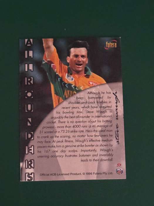 Cricket Card - *SIGNED* Steve Waugh 1996 Futera Cricket Card