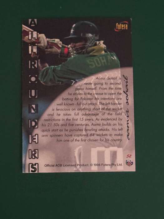 Cricket Card - *SIGNED* Aamir Sohail 1996 Futera Cricket Card
