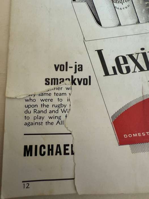 Rugby Programme - Maties vs Tukkies Intervarsity 09/06/1973 (Coetzenburg)