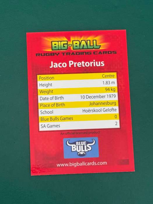 Rugby Card - *SIGNED* Jaco Pretorius 2009 Big Ball Rugby Card Rugby Card