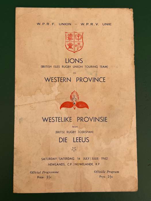 Rugby Programme - Western-Province vs British Lions 14/07/1962