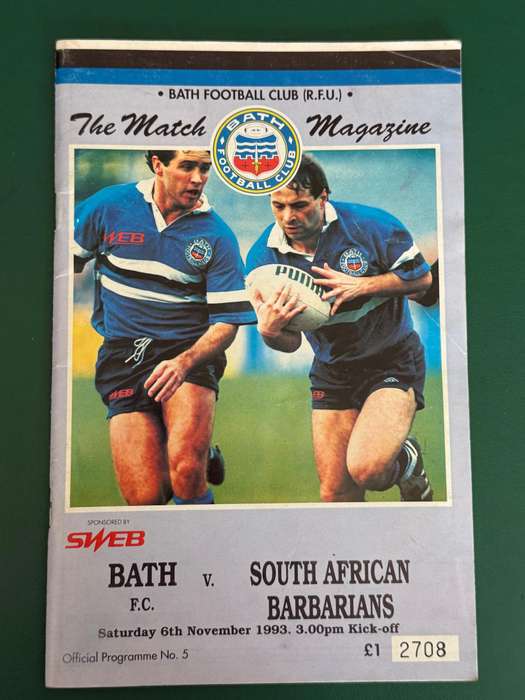 Rugby Programme - Bath vs South-African Barbarians 0/6/11/1993