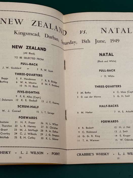 Rugby Programme - Natal vs New Zealand All Blacks 18/06/1949
