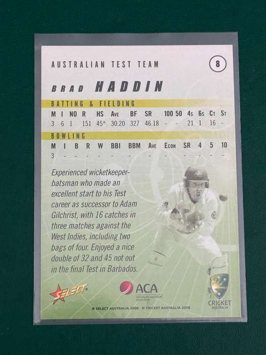 Cricket Card - *SIGNED* Brad Haddin 2008 Select Cricket Card (Nr8)