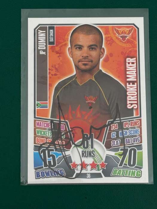 Cricket Card - *SIGNED* JP Duminy 2013 IPL Cricket Attax Cricket Card (Nr38)